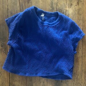 Blue Textured Short Sleeve Top